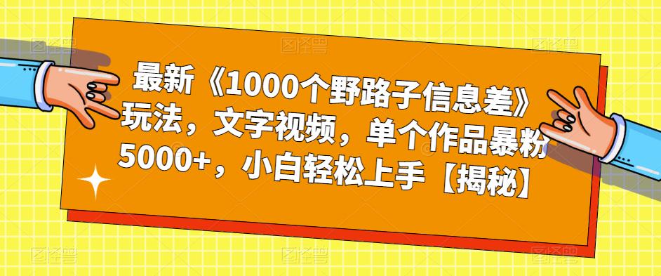 最新《1000个野路子信息差》玩法，文字视频，单个作品暴粉5000+，小白轻松上手【揭秘】-项目网
