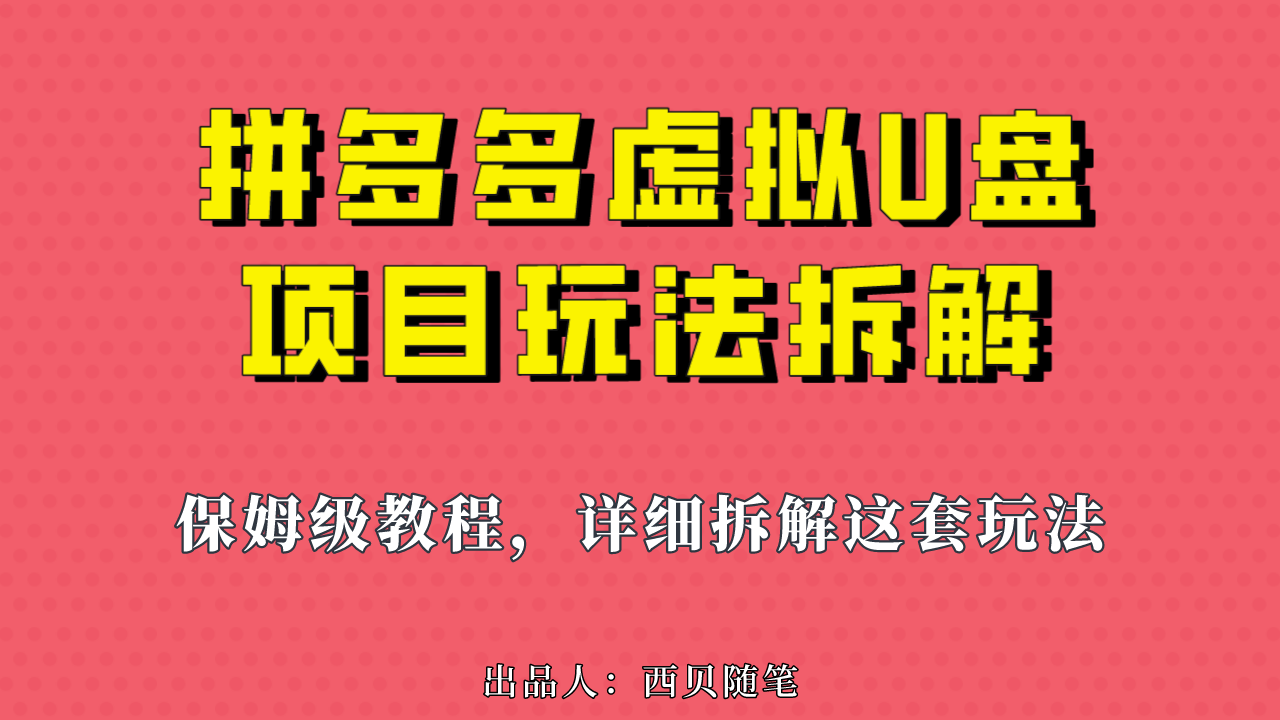 拼多多虚拟电商U盘项目，一天1000左右-项目网