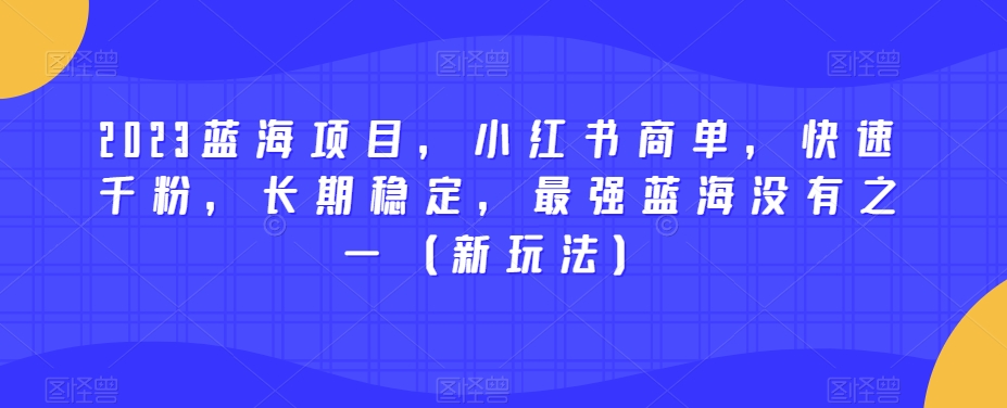 2023蓝海项目，小红书商单，快速千粉，长期稳定，最强蓝海没有之一（新玩法）-项目网