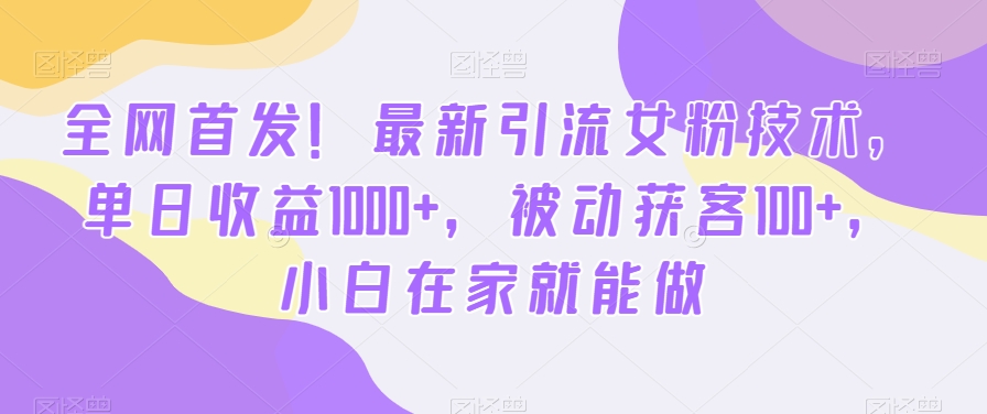 首发哦！新版引流女粉技术，单日收益破1000+，被动获客100+，新三年在家就能做-项目网