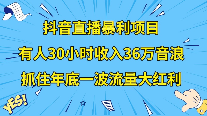 抖音直播暴利项目，有人30小时收入36万音浪，公司宣传片年会视频制作，抓住年底一波流量大红利-项目网