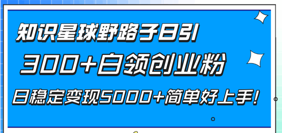 知识星球野路子日引300+白领创业粉，日稳定变现5000+简单好上手！-项目网