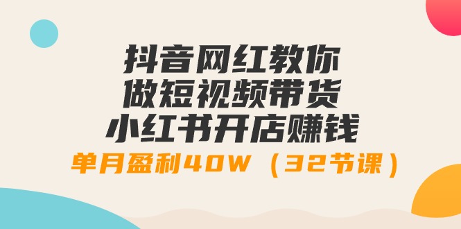 抖音网红教你做短视频带货+小红书开店赚钱，单月盈利40W（32节课）-项目网