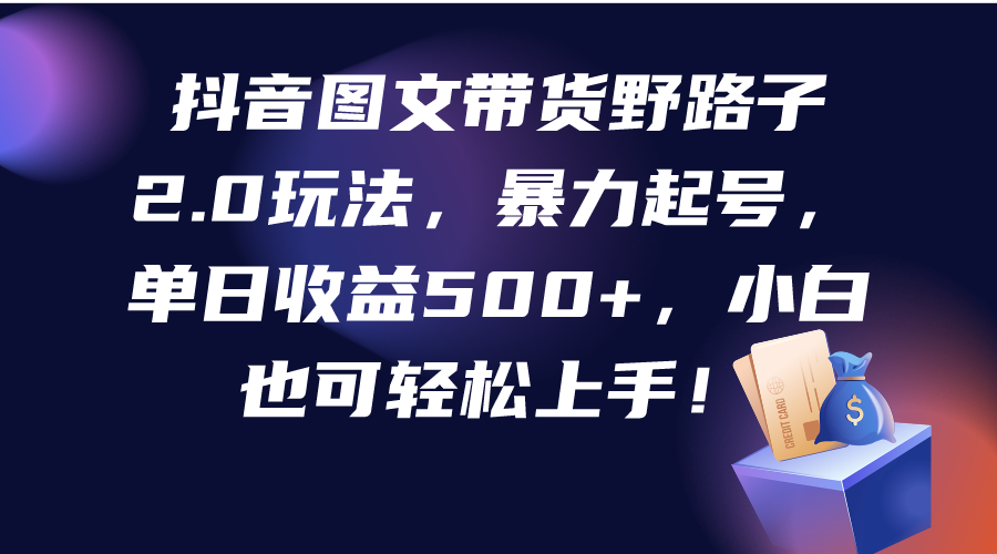 抖音图文带货野路子2.0玩法，暴力起号，单日收益500+，小白也可轻松上手！-项目网