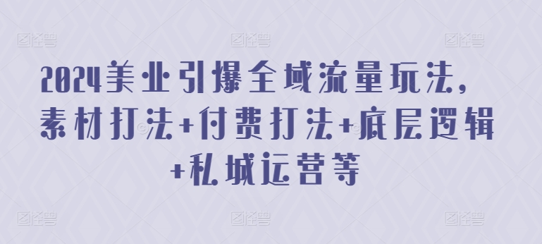 2024美业引爆全域流量玩法，素材打法 付费打法 底层逻辑 私城运营等-项目网
