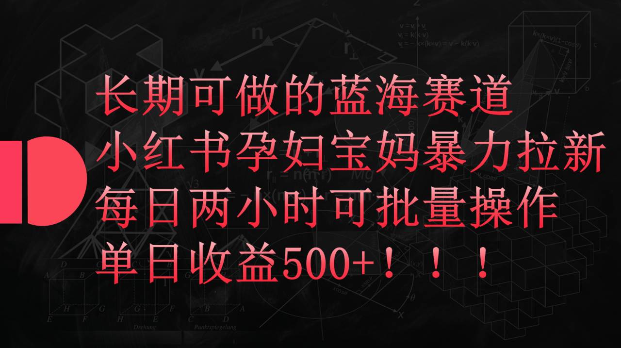 小红书孕妇宝妈暴力拉新项目，每天两小时，单日收益500+-项目网