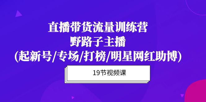 直播带货流量特训课程：野路子主播(起新号/专场/打榜/明星网红助博)19节课-项目网