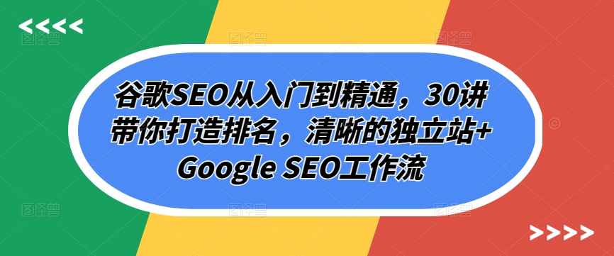 谷歌SEO课程：从入门到精通，30讲带你打造排名，清晰的独立站提升网站排名技巧全解析-项目网