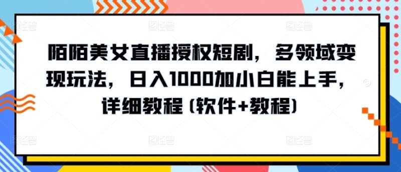 陌陌美女直播授权短剧，多领域变现玩法，日入1000加小白能上手，详细教程(软件+教程)-项目网