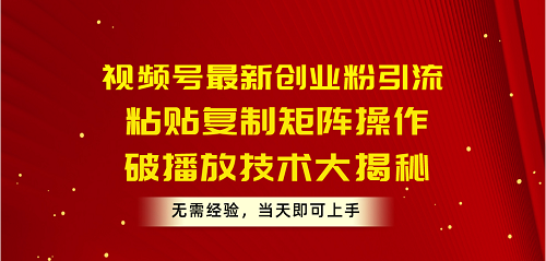 视频号最新创业粉引流，粘贴复制矩阵操作，破播放技术大揭秘，无需经验-项目网