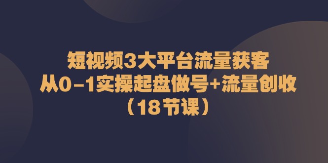短视频3大平台·流量 获客：从0-1实操起盘做号+流量 创收（18节课）-项目网