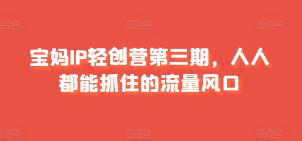 宝妈IP轻创营第三期，人人都能抓住的流量风口-项目网