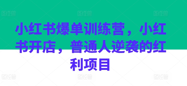 小红书爆单训练营，小红书开店，普通人逆袭的红利项目-项目网