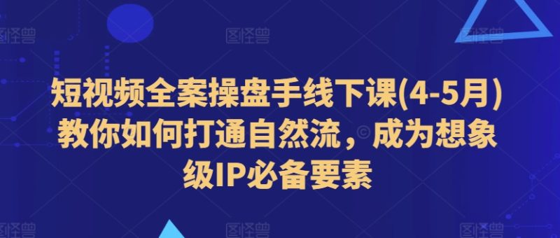 短视频全案操盘手线下课(4-5月)教你如何打通自然流，成为想象级IP必备要素-项目网