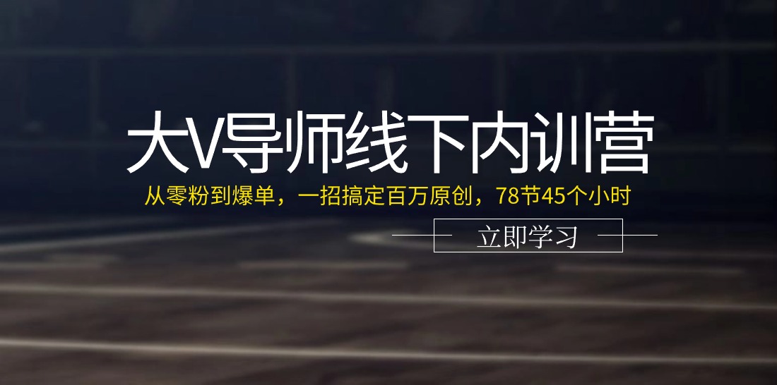 大V导师线下内训营：从零粉到爆单，一招搞定百万原创，78节45个小时-项目网