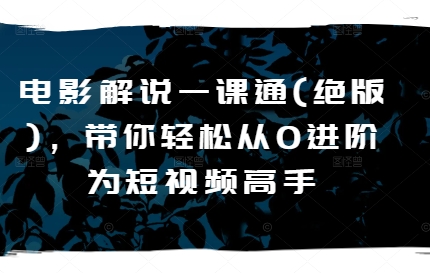 电影解说一课通(绝版)，带你轻松从0进阶为短视频高手-项目网