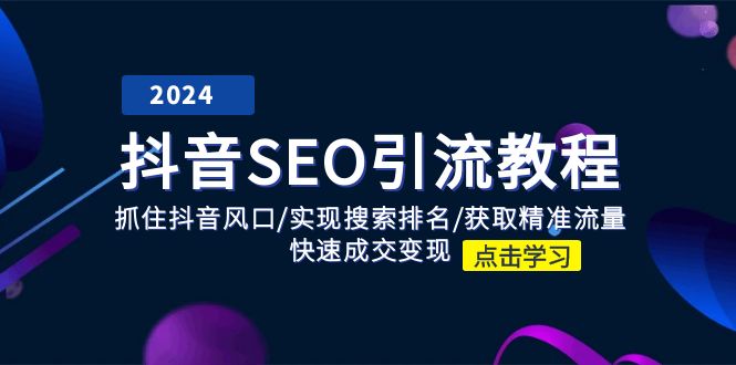 抖音 SEO引流教程：抓住抖音风口/实现搜索排名/获取精准流量/快速成交变现-项目网