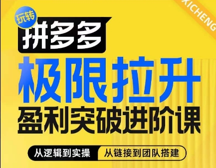 拼多多极限拉升盈利突破进阶课，​从算法到玩法，从玩法到团队搭建，体系化系统性帮助商家实现利润提升-项目网