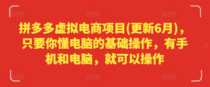 拼多多虚拟电商项目(更新6月)，只要你懂电脑的基础操作，有手机和电脑，就可以操作-项目网