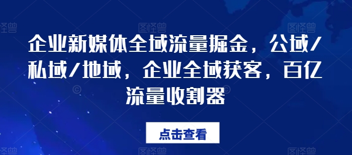 企业新媒体全域流量掘金，公域/私域/地域，企业全域获客，百亿流量收割器-项目网