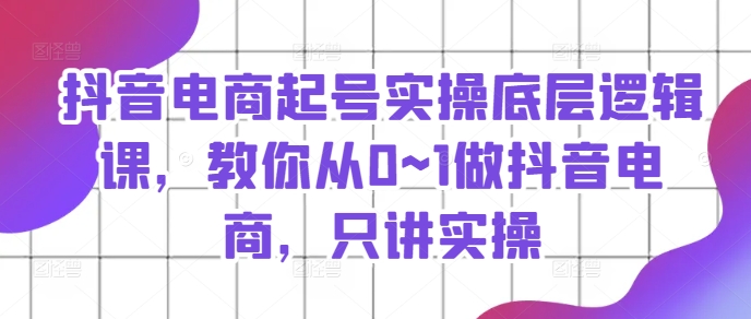 抖音电商起号实操底层逻辑课，教你从0~1做抖音电商，只讲实操-项目网