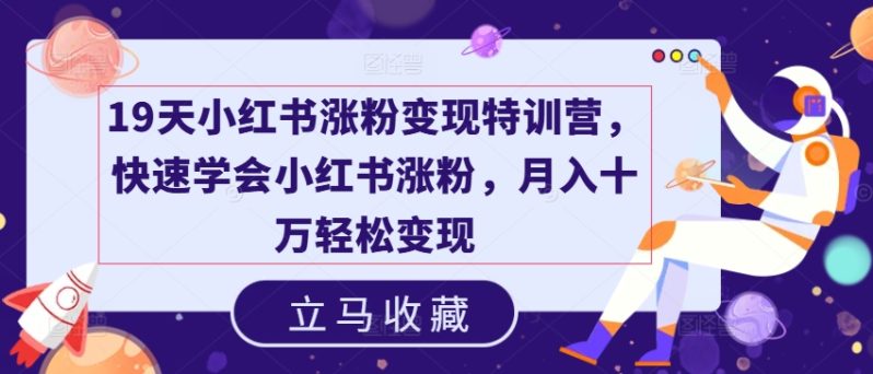 19天小红书涨粉变现特训营，快速学会小红书涨粉，月入十万轻松变现-项目网