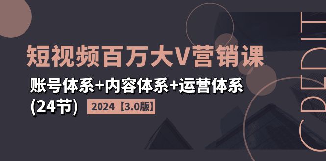2024短视频·百万大V营销课【3.0版】账号体系+内容体系+运营体系(24节)-项目网