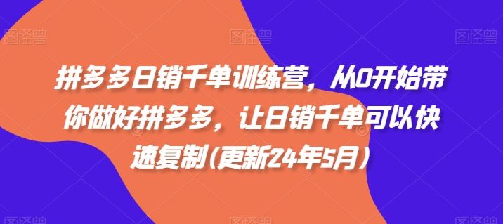 拼多多日销千单训练营，从0开始带你做好拼多多，让日销千单可以快速复制(更新24年8月)-项目网
