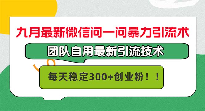 九月最新微信问一问暴力引流术，团队自用引流术，每天稳定300+-项目网
