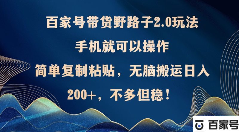 百家号带货野路子2.0玩法，手机就可以操作，简单复制粘贴，无脑搬运-项目网