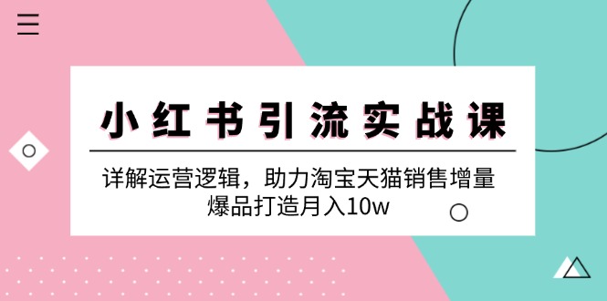 小红书引流实战课：详解运营逻辑，助力淘宝天猫销售增量，爆品打造月入10w-项目网